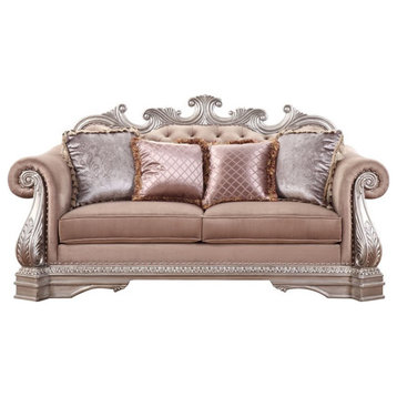 Acme Northville Loveseat with Pillows in Velvet and Antique Silver