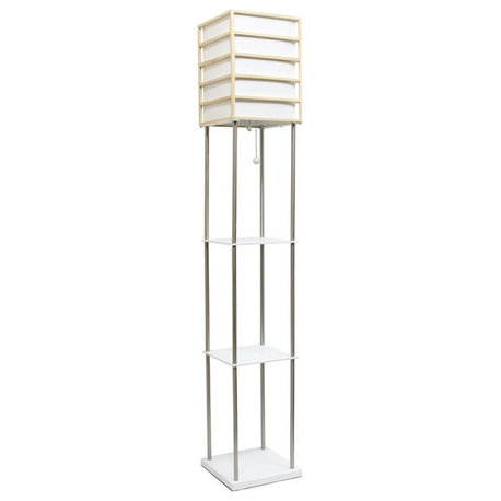 Lalia Home Metal 1 Light Etagere Shelving Floor Lamp in Nickel with Cream Shade
