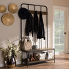 Hull Rustic Industrial Style Antique Black Metal and Wood Entryway Hall Tree