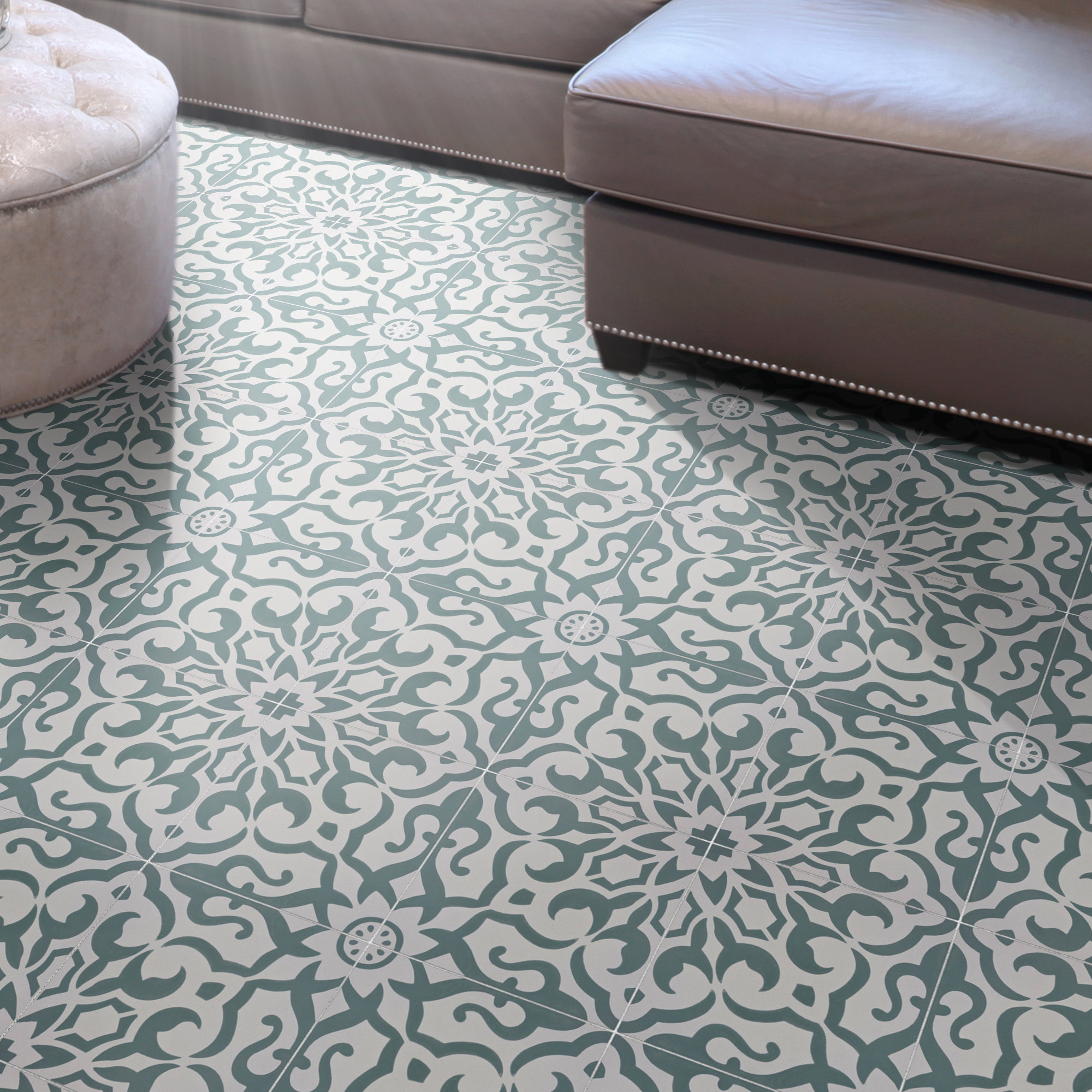 8"x8" Atlas Handmade Cement Tile, Green/White, Set of 12