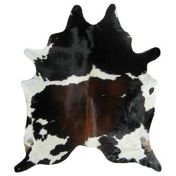 Multi Color White, Black and Brown 100% Hair-on Cowhide Leather Rug, 5'x7'