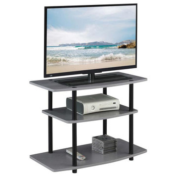 Designs2Go Three-Tier 32" TV Stand in Gray Wood and Black Stainless Steel Frame