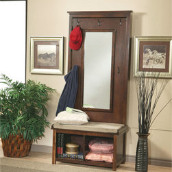Walnut Hall Tree with Storage and Mirror - Closet Organizers