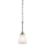 Kichler Lighting - Kichler Lighting 43640NIL18 Jolie - 12.25" 10W 1 LED Mini Pendant - Enjoy the splendor of this Brushed Nickel 1 light LED mini pendant from the refreshing Jolie Collection. The clean lines are beautifully accented by satin etched glass. Jolie is the perfect transitional style for a variety of homes.  Canopy Included: TRUE  Shade Included: TRUE  Canopy Diameter: 5.00  Dimable: TRUE  Color Temperature:   Lumens:   CRI: 92Jolie 12.25" 10W 1 LED Mini Pendant Brushed Nickel Satin Etched Glass *UL Approved: YES  *Energy Star Qualified: YES *ADA Certified: n/a  *Number of Lights: Lamp: 1-*Wattage:10w A19 LED bulb(s) *Bulb Included:Yes *Bulb Type:A19 LED *Finish Type:Brushed Nickel