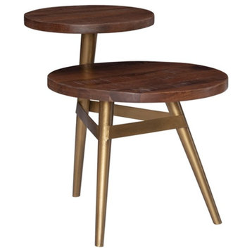 Bowery Hill Modern Metal and Wood Two Tiered Side Table in Gold