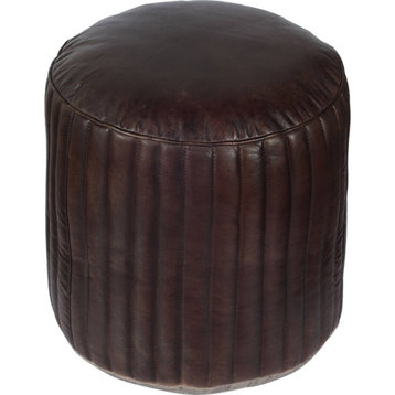 Genuine Leather Round Pouf Dark Sienna