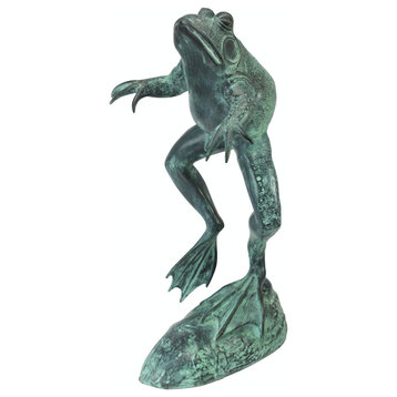 Leaping, Spitting Frog Cast Bronze Garden Statue, Medium