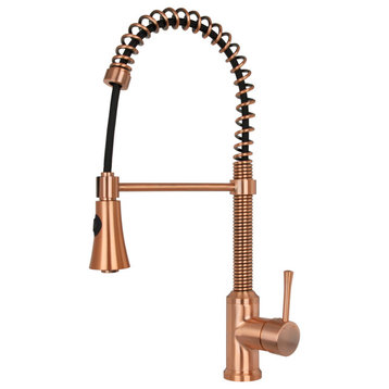 Copper Pre-Rinse Spring Kitchen Faucet with Pull Down Sprayer, Copper