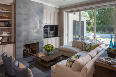 Example of a transitional family room design in San Francisco