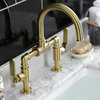 KS2177KL Industrial Style Bridge Bathroom Faucet and Pop-Up Drain, Brushed Brass