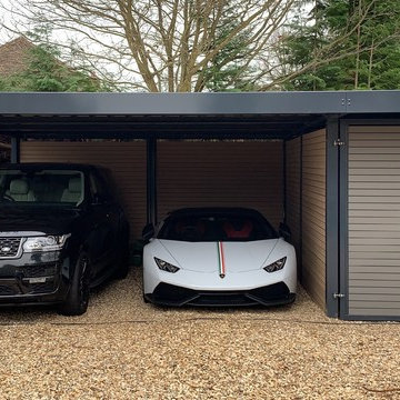 Double carport with side storage room