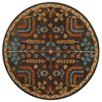 Southwestern Area Rug, Unique Patterned Wool in Charcoal/Multi Tones, 8' Round