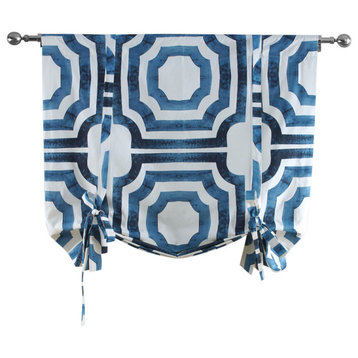 Mecca Blue Printed Cotton Tie-Up Window Shade Single Panel, 42W x 63L