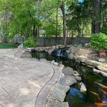 Backyard Patio, Koi Pond, and Raised Garden