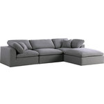 Meridian Furniture - Serene Linen Textured Fabric Deluxe Comfort 4-Piece L-Shaped Sectional, Gray - There's lots to love about the Serene linen textured deluxe cloud-like comfort modular collection, and this piece is not an exception. The soft Gray linen textured fabric is cozy and sleek to the touch while the overstuffed down/feather cushions provide gentle support so you can relax and unwind like a VIP. Customize your seating with this modular set by adding the pieces you like most. Latches under each piece make it easy to snap them into position for a look that's modern yet welcoming.