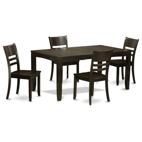 5-Piece Dining Room Set, Kitchen Table With Leaf and 4 Chairs Without Cushion