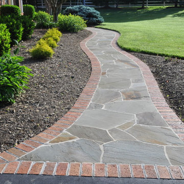 Irregular Flagstone Walkway w/ Brick Border on Concrete Base