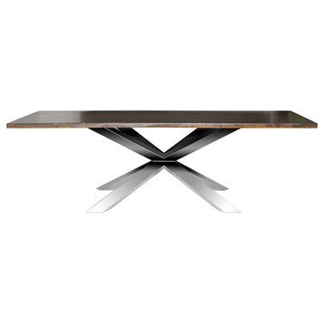 Orsino Dining Table Seared Oak Top Polished Stainless 112"