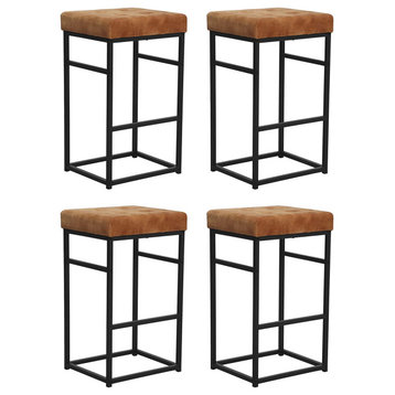 30 Inch Backless Metal Barstool with Velvet Seat-Set of 4, Brown