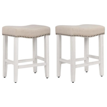 Trent Home 24" Upholstered Saddle Seat Counter Stool (Set of 2) in Beige