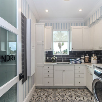 Bright Laundry Room Design with Storage
