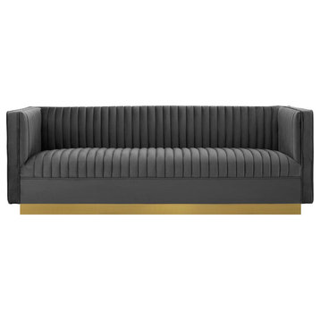 Sanguine Performance Velvet Sofa - Retro Modern Glamour Stain-Resistant Upholst