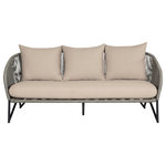 Armen Living - Benicia Outdoor Patio Sofa Black Steel With Gray Rope/Taupe Olefin Cushions - Introducing the Benicia Outdoor Patio Sofa  a captivating synthesis of rustic charm and contemporary design meticulously crafted to redefine your outdoor lounging experience. This extraordinary outdoor chair seamlessly merges the industrial chic of metal accents with rustic gray rope and sumptuous taupe cushions. This creates a distinctive piece of outdoor furniture that effortlessly combines style with durability. Designed for the demands of outdoor living, this chair features water-resistant and UV-resistant properties, ensuring it remains a steadfast centerpiece through sunlit afternoons and sudden rain showers. The powder-coated steel frame is resistant to rust and heavier than aluminum furniture, which adds to the strength of the chair. The incorporation of gray rope detailing adds a distinctive touch, contributing to the chair's unique visual appeal. Paired with taupe cushions, the Benicia Sofa invites you to relax in both comfort and style. The water-resistant cushions and easily removable covers simplify maintenance, allowing you to enjoy your outdoor oasis without compromise. Elevate your patio with the Benicia Sofa  a testament to enduring elegance and contemporary design that seamlessly blends style with the demands of modern outdoor living.