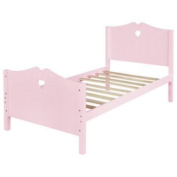 Gewnee Kids Twin Platform Bed with Headboard and Footboard in Pink