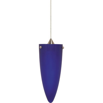 Nuvo Lighting Brushed Nickel and Butterscotch Cone Glass Pendant, Brushed Nickel/Cobalt Blue Glass
