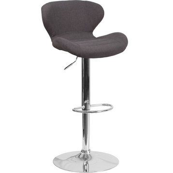 Contemporary Black Fabric Adjustable Height Barstool With Chrome Base