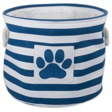 DII Polyester Pet Bin Stripe With Paw Patch Navy Round Small