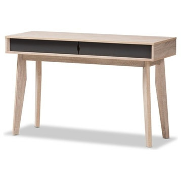 Mid-Century Modern 2-Drawer Oak And Gray Wood Study Desk