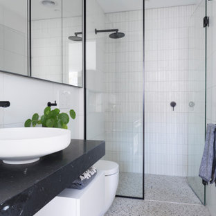 75+ Bäder mit Terrazzo-Boden und Marmor-Waschbecken/Waschtisch Ideen