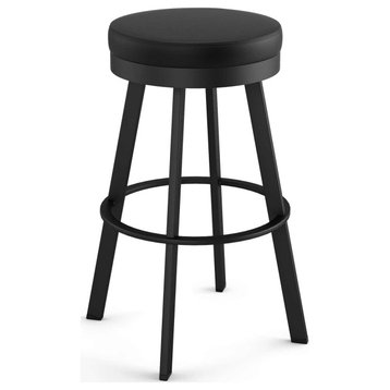 Amisco Swice Swivel Counter and Bar Stool, Charcoal Black Faux Leather / Black Metal, Counter Height