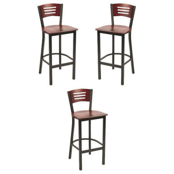 Home Square Metal and Solid Wood Barstool in Mahogany - Set of 3