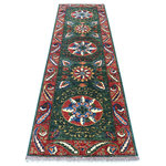 Shahbanu Rugs - Hand Knotted Green Afghan Turkoman Ersari With Tribal Design Wool Rug, 2'9"x9'7" - This fabulous Hand-Knotted carpet has been created and designed for extra strength and durability. This rug has been handcrafted for weeks in the traditional method that is used to make Rugs. This is truly a one-of-kind piece.