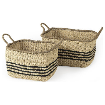 Set of Two Striped Wicker Storage Baskets