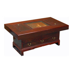 Oriental Rectangular Bold Thick Wood Drawers Coffee Table - Coffee Tables