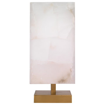 Elegant Minimalist Tall Shade Table Lamp Pearl Alabaster Gold White Marble Brass