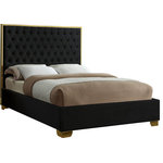 Meridian Furniture - Lana Velvet Bed, Black, Full - Make the Lana black velvet bed part of your dream bedroom setup. This bed has all of the bells and whistles you want, including a super tall headboard that stands nearly five-feet tall. The bed is covered in black velvet fabric for a luxe look, and it's deeply tufted for added luxuriousness. The headboard is soft and welcoming against your back and head as you read or watch TV in bed, and the bed rests on gold legs for dependable sturdiness and durability. Use it without a box spring or foundation, since the slats are included.