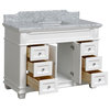 Elizabeth 48" Bathroom Vanity, White, Carrara Marble