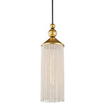 Hudson Valley Lighting - Scarlett 1-Light Pendant, Gold Leaf/White - Scarlett obscures its Bulbs (Not Included) with flapper-like fringe in fun colors, making it a boho chic shoe-in. Gold leaf ups the glamour and its black woven cord make it a very neat pendant. Hang one alone or suspend them in clusters and make your bohemian dreams come true.