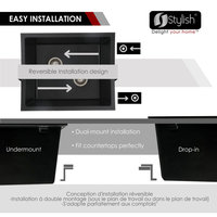 25 inch Dual Mount Single Bowl Black Granite Laundry Sink S-825N