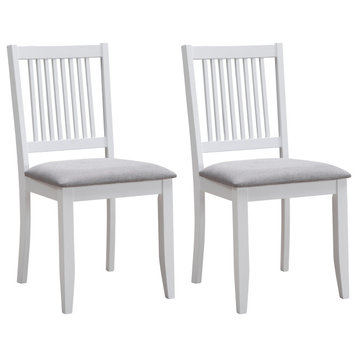 Set of 2 Slat Back Cushioned Seat Wood Chairs, White