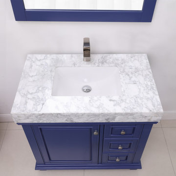Jardin 36" Single Bathroom Vanity Set in Jewelry Blue and Carrara White Marble C