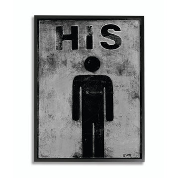 Stupell Industries His Distressed Bathroom Sign, 11"x14", Black Framed