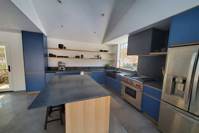 Blue and White Oak Kitchen