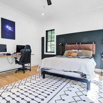 Teen Bedroom with Dark Accent Wall & Gaming Desk – Home Addition in Florham Park