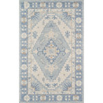 Momeni - Momeni Anatolia Machine Made Traditional Area Rug Blue - 5'3" X 7'6" - The pastel color palette of the Anatolia presents the softer side of tribal style. Subdued shades of pink, baby blue and brown fill the field and ornamental rug borders with classical medallions and vine and dot motifs. Crafted in an innovative combination of natural wool and nylon threads, modern machining mimics ancestral weaving techniques to create a series of chic floor coverings that are superior in beauty and performance.