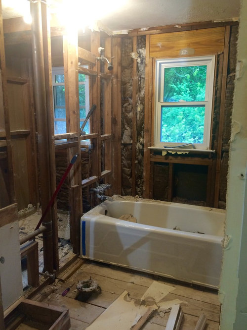 Existing Window In Center Of Tub Shower, Bathtub Surround With Window